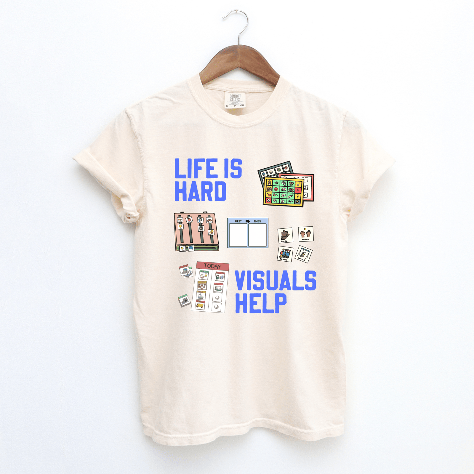 Life Is Hard. Visuals Help. Tee | AAC & Autism Support Shirt